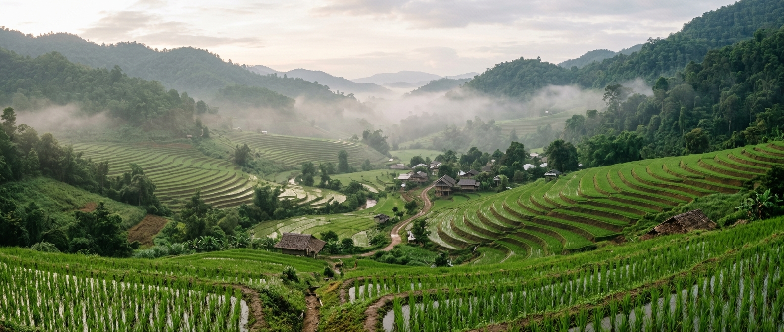 Rural northern Thailand countryside near Chiang Mai, a Japanese encephalitis risk area