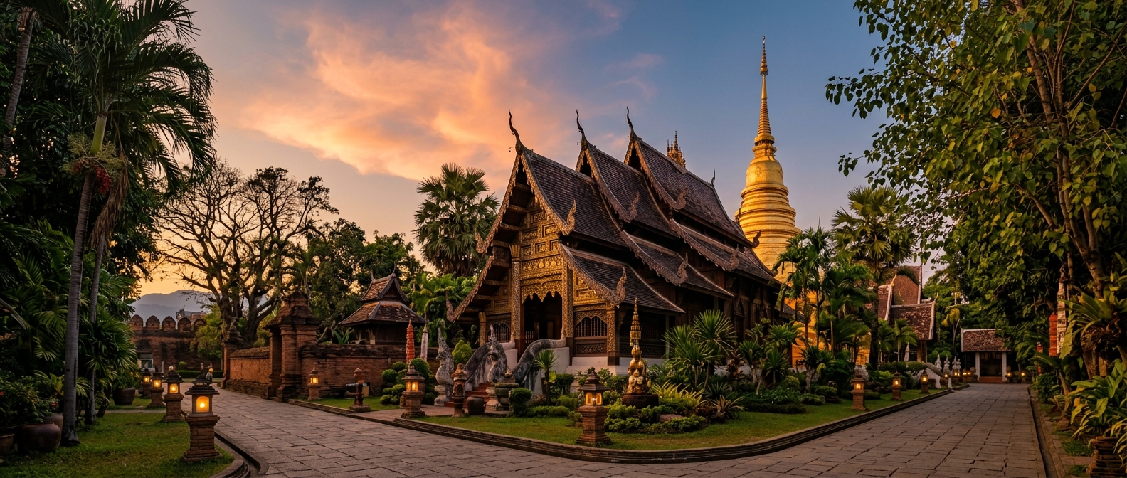 Chiang Mai old city temple, lower-risk for Japanese encephalitis than the surrounding countryside